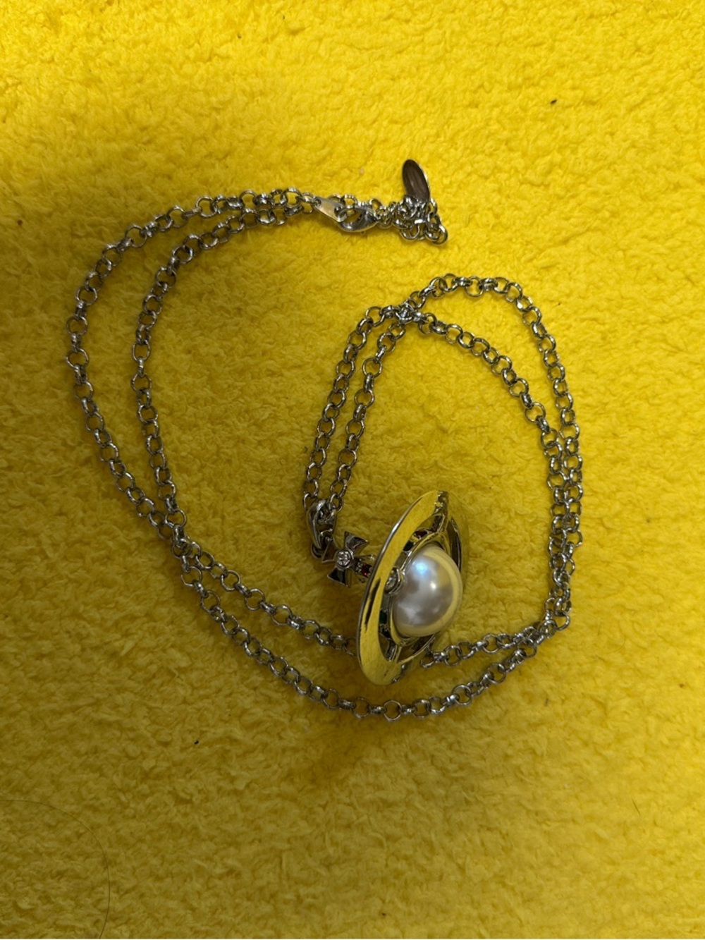 Vivienne Westwood Silver Orb Pendant Necklace with Pearl-big and long - Picture 4 of 4
